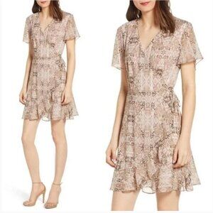 ALL IN FAVOR Revolve Snake Print Ruffle Wrap Dress- Size S